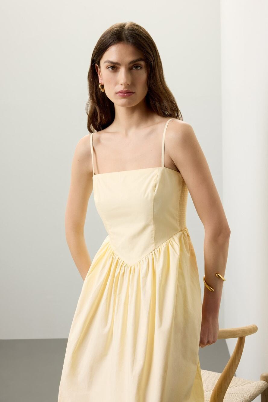 Ronny Kobo x RTR  - Yellow Corset Midi Dress - Size 10